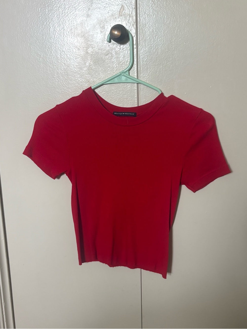 Brandy Melville Red Ribbed Short Sleeve Tee